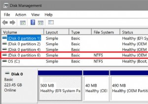 Windows 10 1803 Updateは、追加のOEMパーティションを作成します 