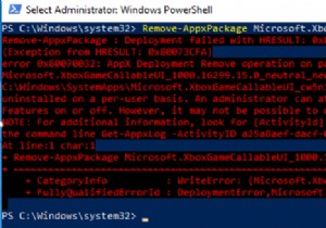 エラー0x80073CFA：Windows10でRemove-AppxPackageを使用してアプリをアンインストールできません 