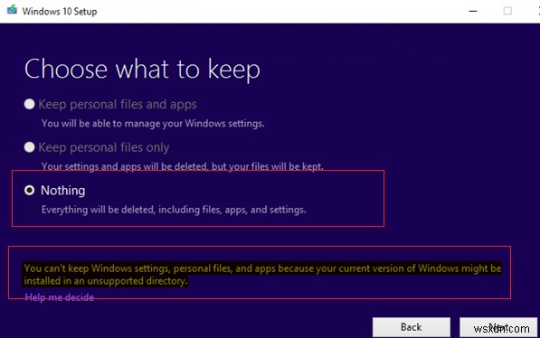 Windows 10アップグレードエラー：サポートされていないディレクトリにWindowsがインストールされている可能性があります 