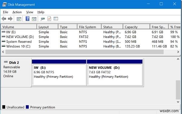 Windows10のUSBドライブに複数のパーティションを作成する 