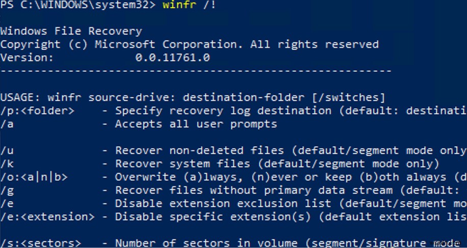 Windows 10でWindowsファイル回復ツール（WINFR）を使用する 