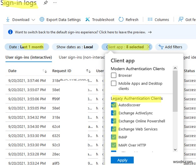 Microsoft365の最新認証または基本認証の有効化 