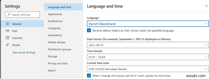 Outlook、Exchange、およびMicrosoft 365の地域のメールボックス設定（言語、タイムゾーン） 