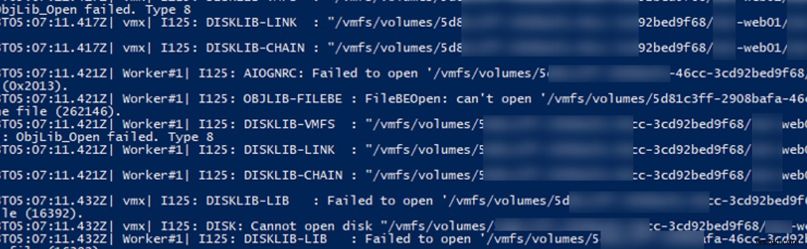 VMWareエラー：ファイルがロックされているため、ファイルにアクセスできません 
