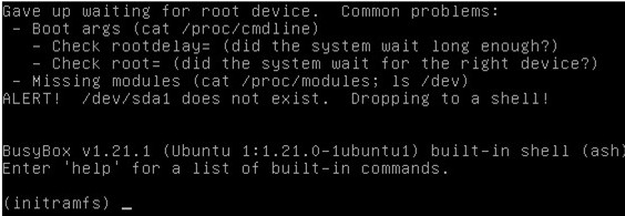Ubuntu / Mint/KaliがBusyBoxでInitramfsプロンプトを起動します 