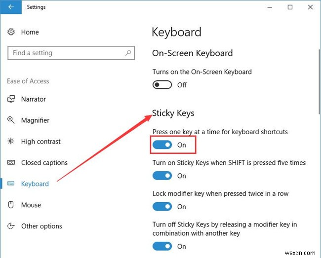 Windows10でスティッキーキーをオンまたはオフにする方法 