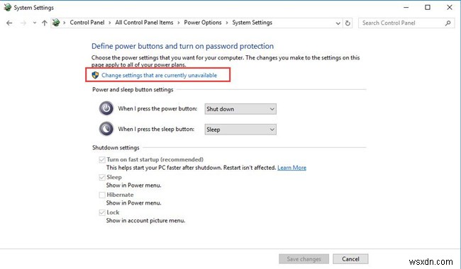 Windows 10で高速起動の問題（欠落、無効化）を修正する方法 