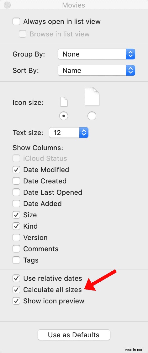 Finder（macOS）ですべてのフォルダサイズを表示する方法 