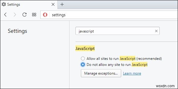 OperaでJavaScriptを無効にする方法は？ 