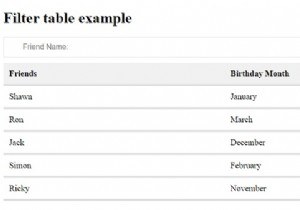JavaScriptでフィルターテーブルを作成するにはどうすればよいですか？ 