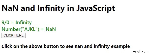JavaScriptでのNaNとInfinityの例 