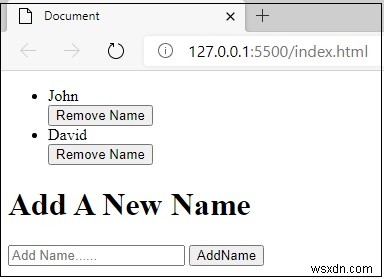 JavaScriptでボタンクリック時に名前を追加および削除するにはどうすればよいですか？ 