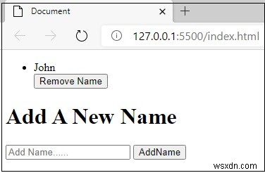 JavaScriptでボタンクリック時に名前を追加および削除するにはどうすればよいですか？ 