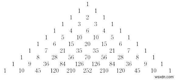 JavaScriptでパスカルの三角形のn行目の要素を見つける 