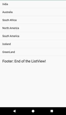 Android ListViewにフッターを追加するにはどうすればよいですか？ 