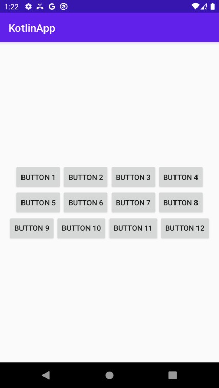 Kotlinを使用して、プログラムでボタンを数行に1つずつレイアウトに追加するにはどうすればよいですか？ 