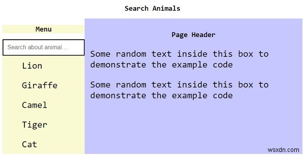 JavaScriptでリンクをフィルタリングするための検索メニューを作成するにはどうすればよいですか？ 