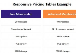 CSSを使用してレスポンシブ価格表を作成するにはどうすればよいですか？ 