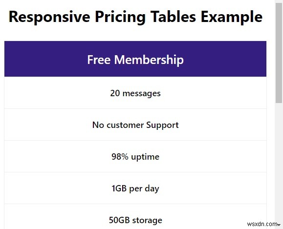 CSSを使用してレスポンシブ価格表を作成するにはどうすればよいですか？ 