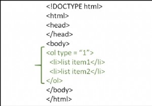 HTMLで番号が付けられたリストアイテムを含む順序付きリストを作成するにはどうすればよいですか？ 