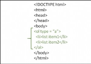 HTMLで小文字で番号付けされたリストアイテムを含む順序付きリストを作成するにはどうすればよいですか？ 