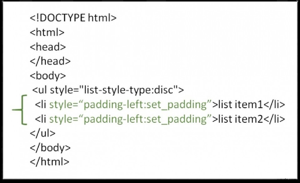 リストの箇条書きとHTMLのテキストの間にスペースを作成するにはどうすればよいですか？ 