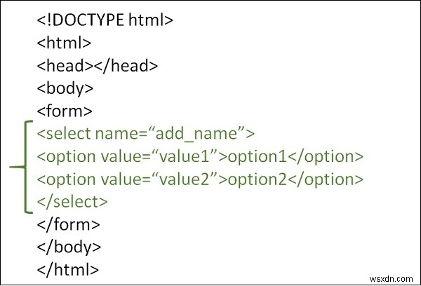 HTMLフォームのアイテムの単純なドロップダウンリストをどのように使用しますか？ 