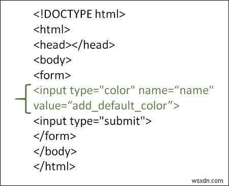 HTMLのカラーピッカーで入力タイプフィールドを使用するにはどうすればよいですか？ 