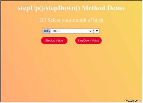 HTML DOM入力月stepDown（）メソッド 