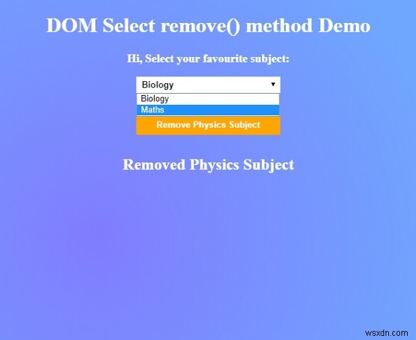 HTML DOM Select remove（）メソッド 