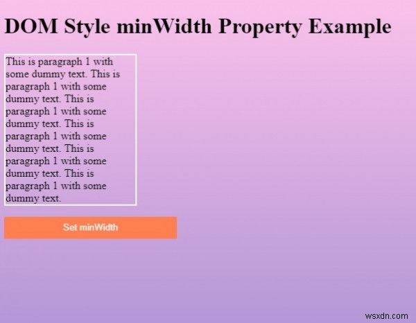 HTMLDOMスタイルのminWidthプロパティ 
