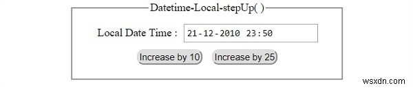 HTMLDOM入力DatetimeLocalstepUp（）メソッド 