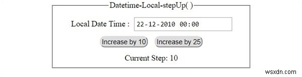 HTMLDOM入力DatetimeLocalstepUp（）メソッド 