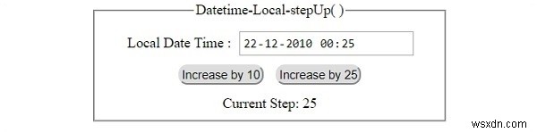 HTMLDOM入力DatetimeLocalstepUp（）メソッド 