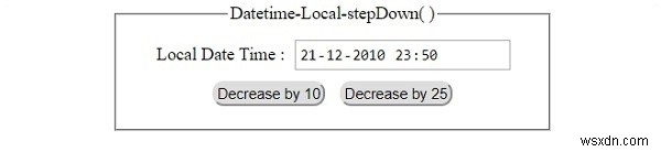 HTMLDOM入力DatetimeLocalstepDown（）メソッド 