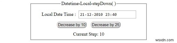 HTMLDOM入力DatetimeLocalstepDown（）メソッド 
