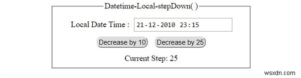 HTMLDOM入力DatetimeLocalstepDown（）メソッド 