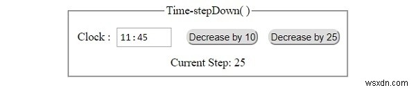 HTML DOM入力時間stepDown（）メソッド 