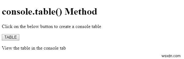 HTML DOM console.table（）メソッド 