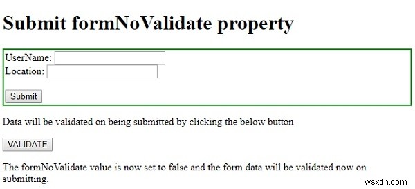 HTMLDOM入力送信formNoValidateプロパティ 