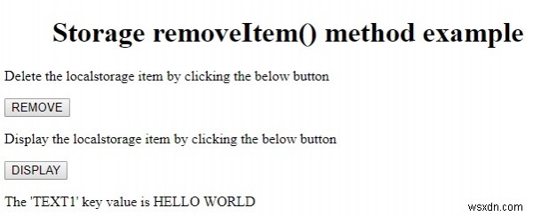 HTML DOMストレージremoveItem（）メソッド 