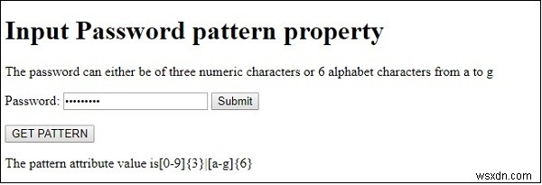 HTMLDOM入力パスワードパターンプロパティ 