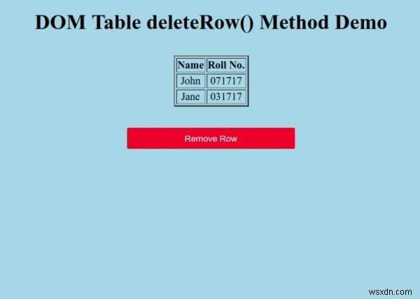 HTML DOMテーブルdeleteRow（）メソッド 