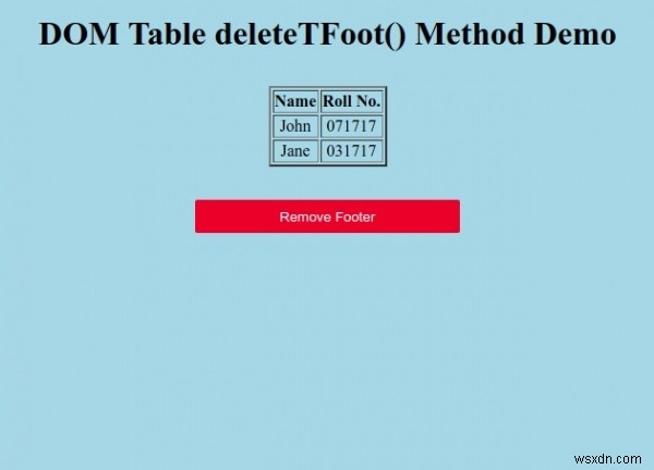 HTML DOMテーブルdeleteTFoot（）メソッド 