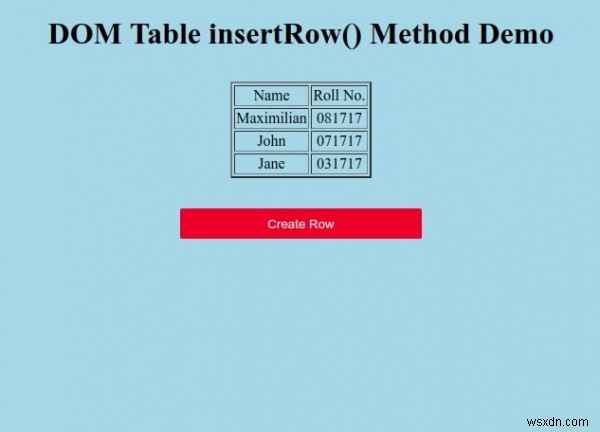 HTML DOMテーブルinsertRow（）メソッド 