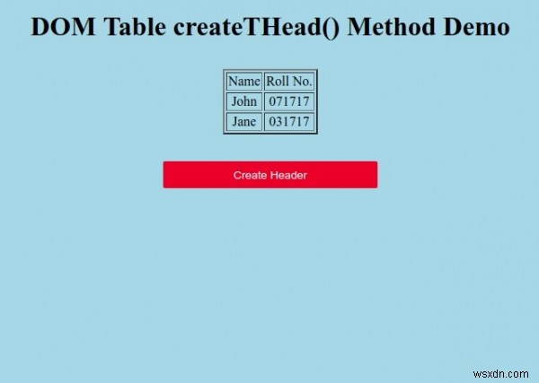 HTML DOMテーブルcreateTHead（）メソッド 