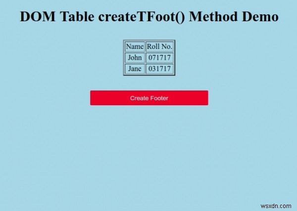 HTML DOMテーブルcreateTFoot（）メソッド 