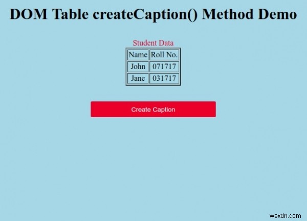 HTML DOMテーブルcreateCaption（）メソッド 