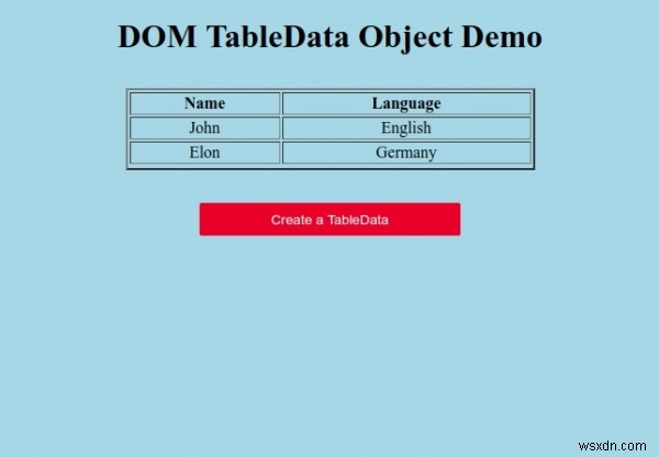 HTMLDOMTableDataオブジェクト 