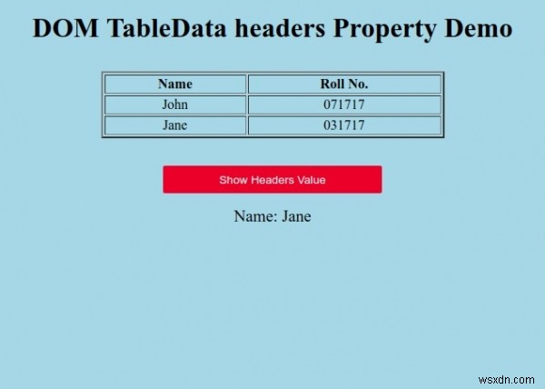 HTMLDOMTableDataヘッダープロパティ 